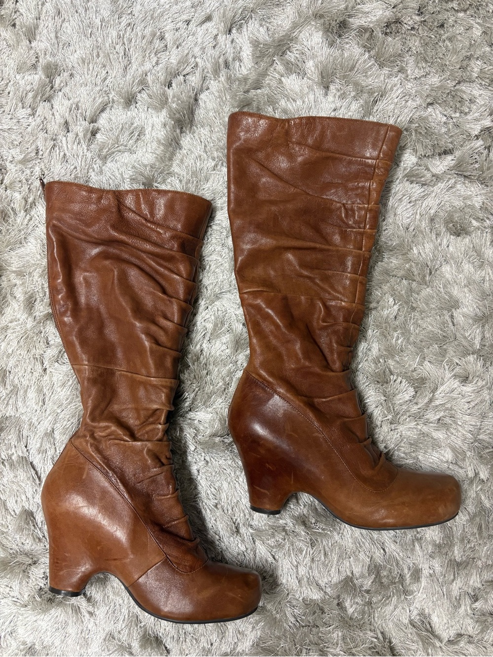 Miz Mooz Jazmine sz10 Women's Brown Mid-Calf Leather Wedge Boots